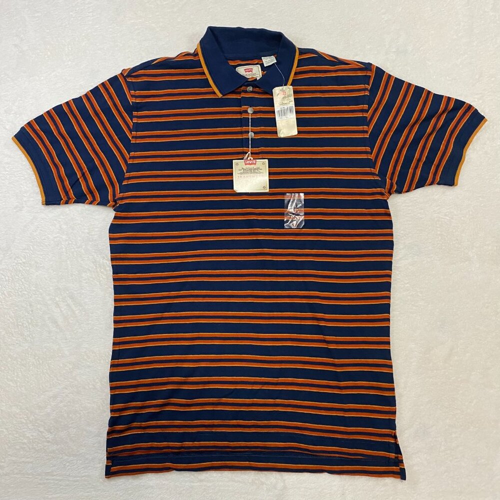 NWT Levis Polo Button Up Shirt Orange Stripes Size Large